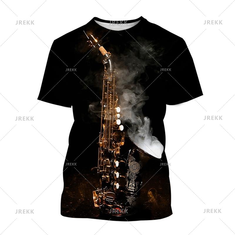 Saxophone Jazz Music T Shirt For Women 3D Print Summer Casual Round Neck Hip Hop T-shirt Short Sleeves Tops Tee Clothes