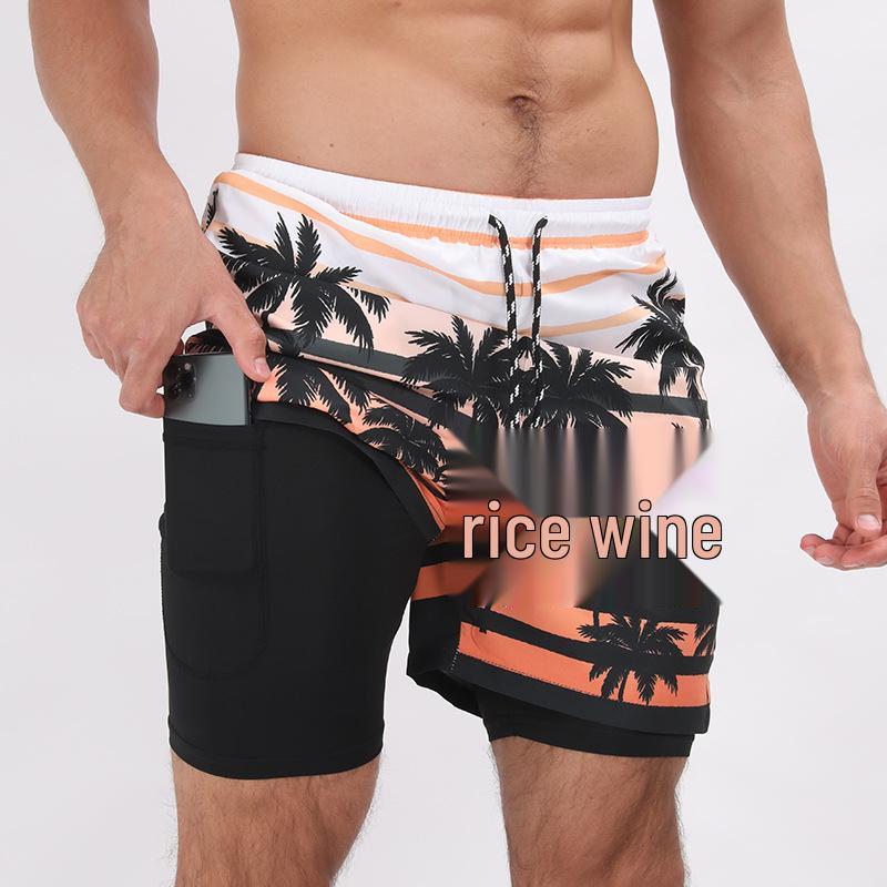 Crazy Muscle Summer Men's Printed Double Layer Plus Size Beach Shorts