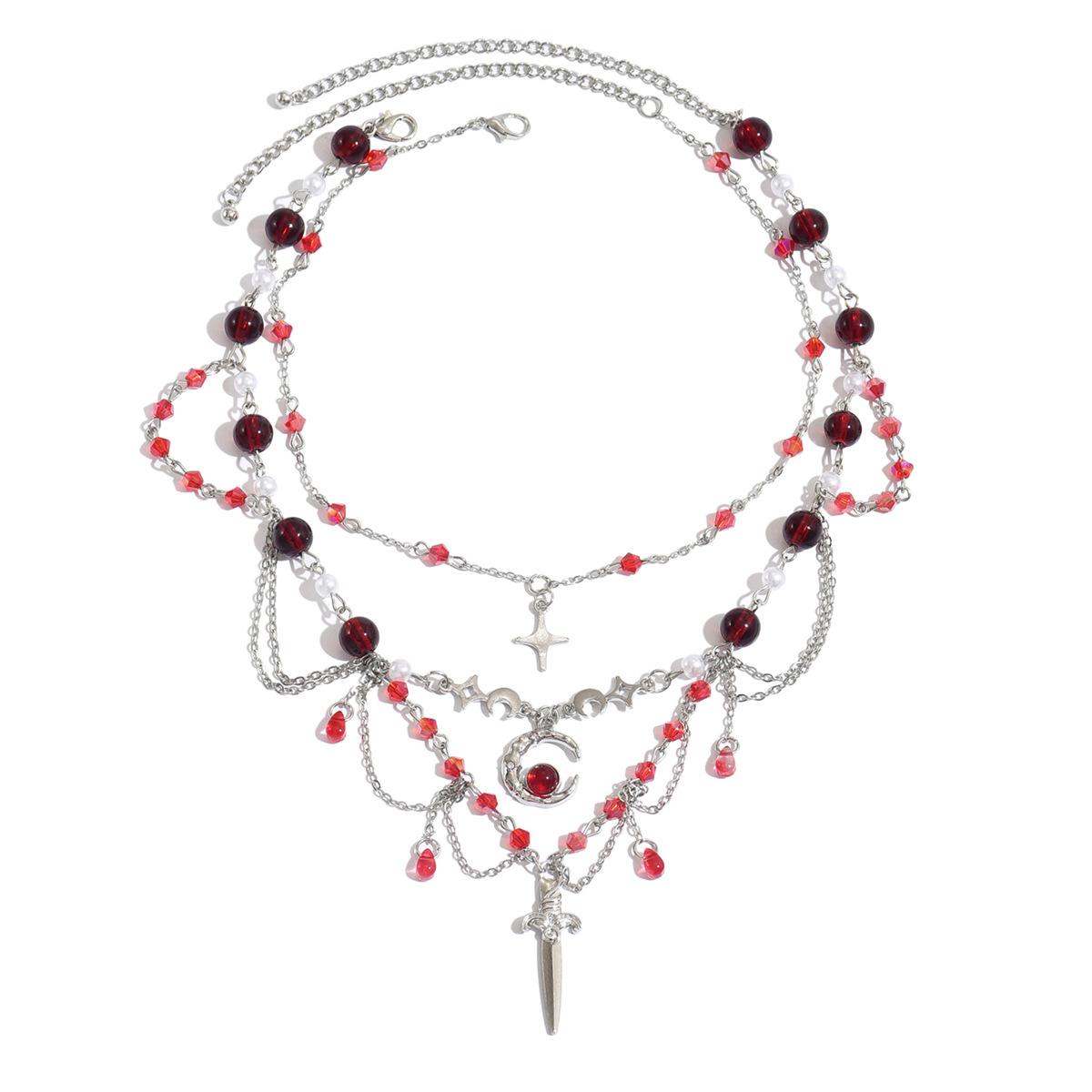 

Gothic necklace European and American retro multi-layer tassel light luxury niche high sense irregular moon necklace women