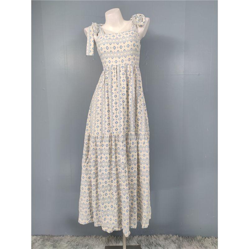 Foreign Trade Order Lady Temperament Simple and Versatile Exquisite Print Backless Sling Bandage Big Hemline Waist Hugging Personality Dress