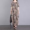 Real Shot Retro Color Dress Women's Loose Long Short-sleeved Summer Dress New Middle-aged Mother Printed Long Dress Round Neck