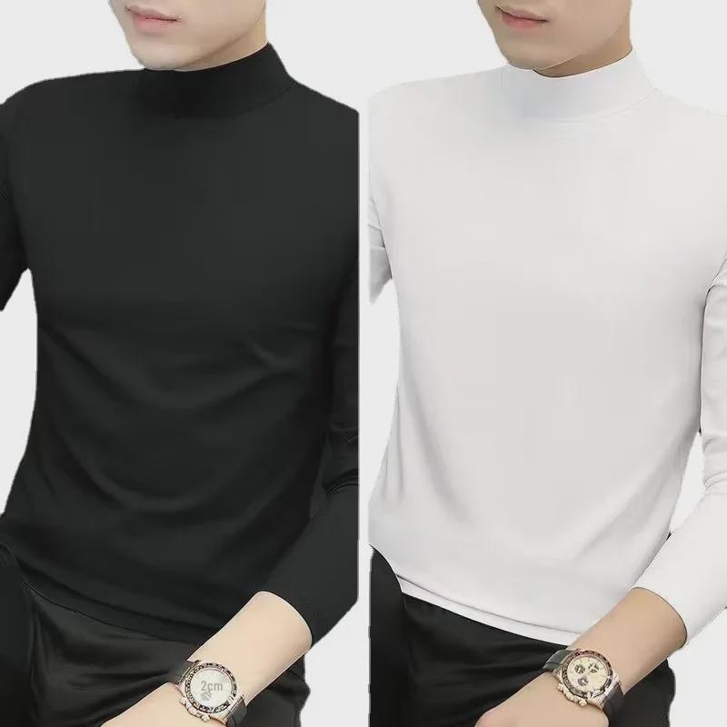2-Pack Men's Modal Mid-Neck Long-Sleeve T-Shirts for Spring and Autumn