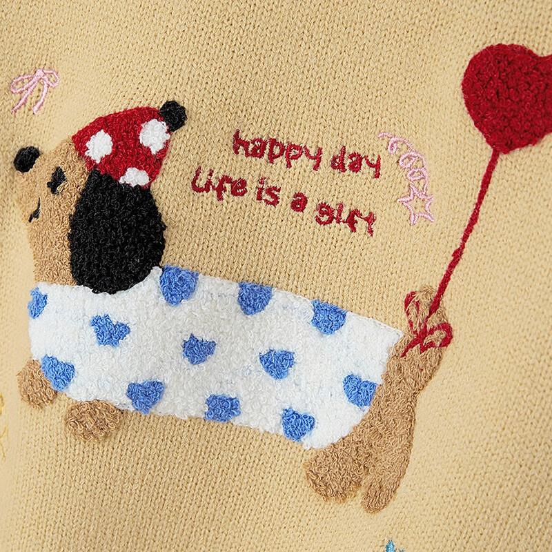 Shechi Women's Cartoon Embroidered Loose Fit Pullover Sweater