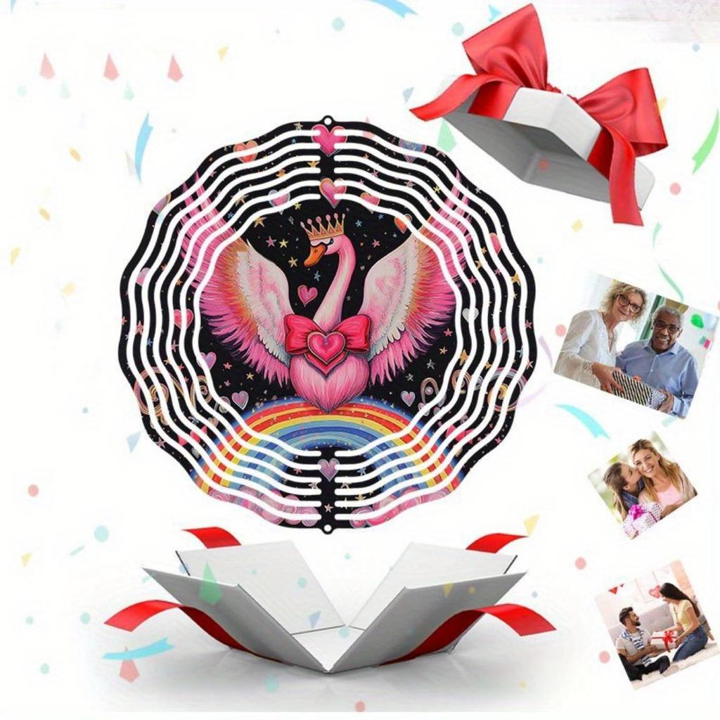 Solar Powered 2D Metal Wind Spinner Pink Flamingo Rainbow Candy Design Outdoor Garden Decor for Patio Yard Autumn Home Gift