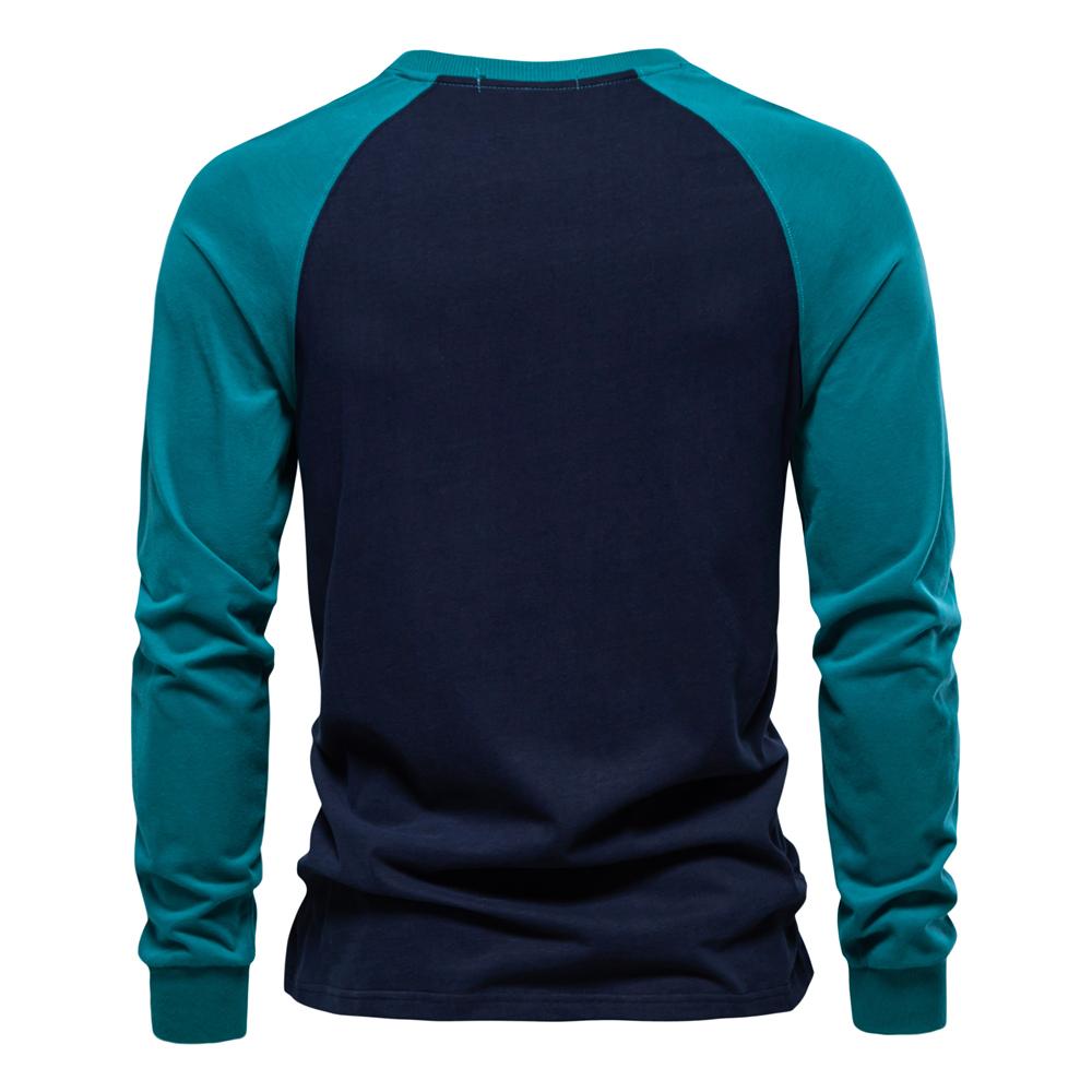 TrendHub Pánská trička 100% bavlna Dlouhý rukáv O-výstřih Patchworková Ležérní trička pro muže Nová designová trička Pánské oblečení