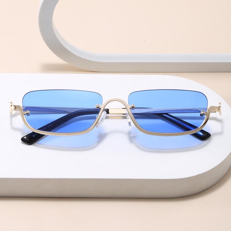 Fashionable Luxury  Designer Half-Rim Rectangular Sunglasses Women Vintage Small Frame Sun Glasses Ladies Geometric Square Eyewear
