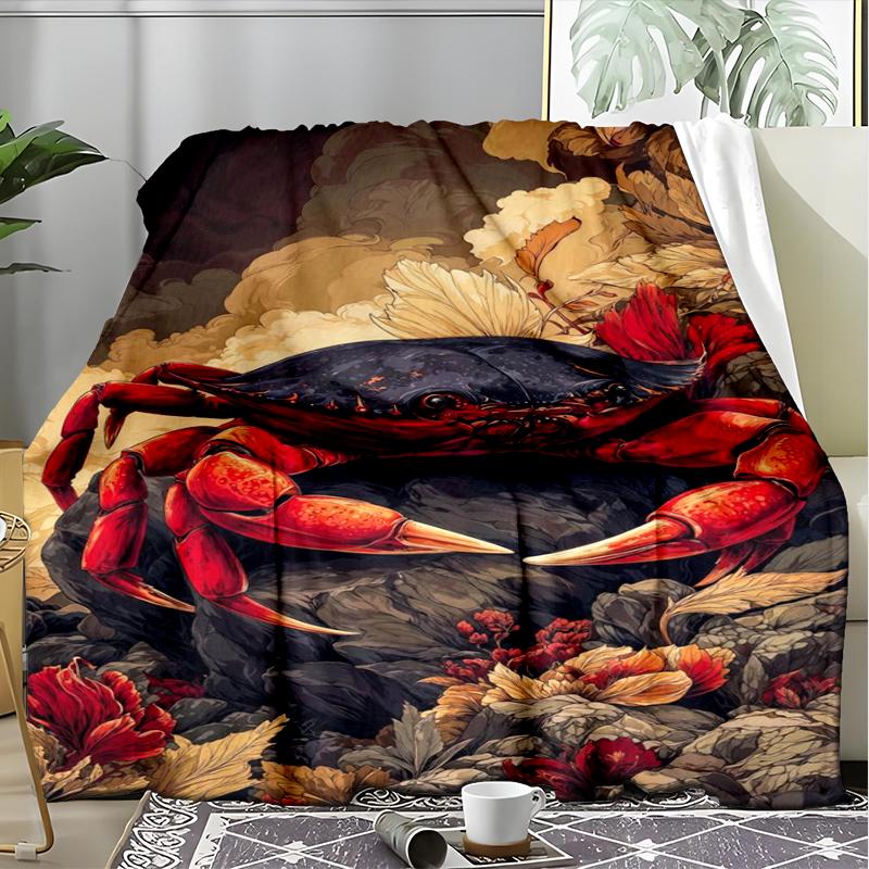Crab Flowers blanket Personalized Name Flannel Blanket Soft Cozy Plush Throw for Sofa Bed Lightweight Home Décor