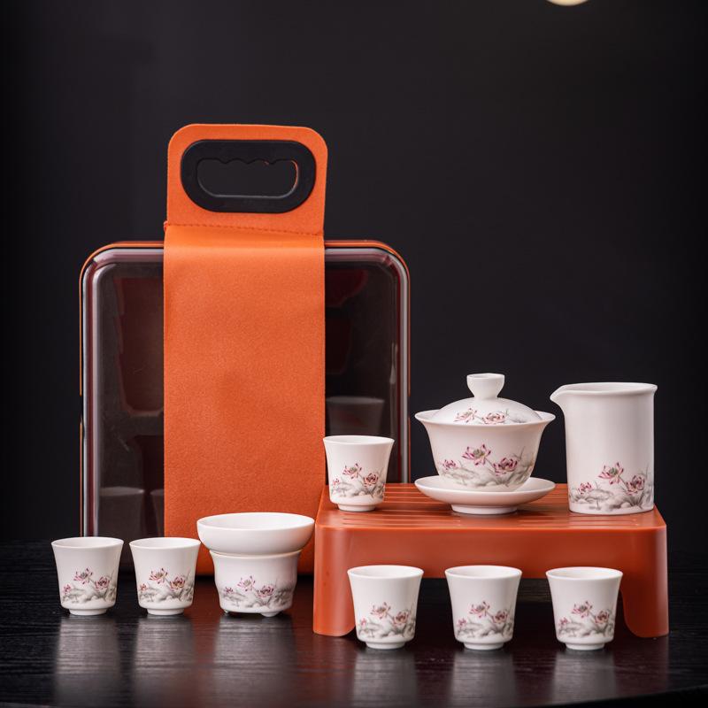 New Ceramic White Ru Kiln Kung Fu Travel Tea Set Business Enterprise Company Events Festival Opening Gifts