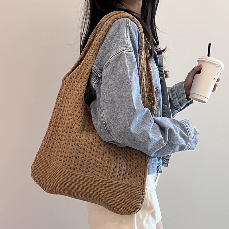 2025 New Women'S Bags Hand-Woven Bucket Bag Large Capacity Casual Lazy Style Hand-Held Tote Bag