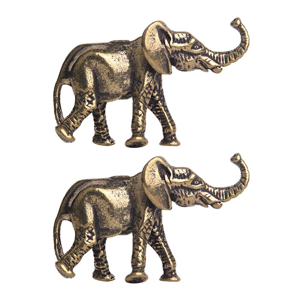 2 Pcs Decorations Brass Elephant Ornament Statue Creative Car Copper Housewarming Gift