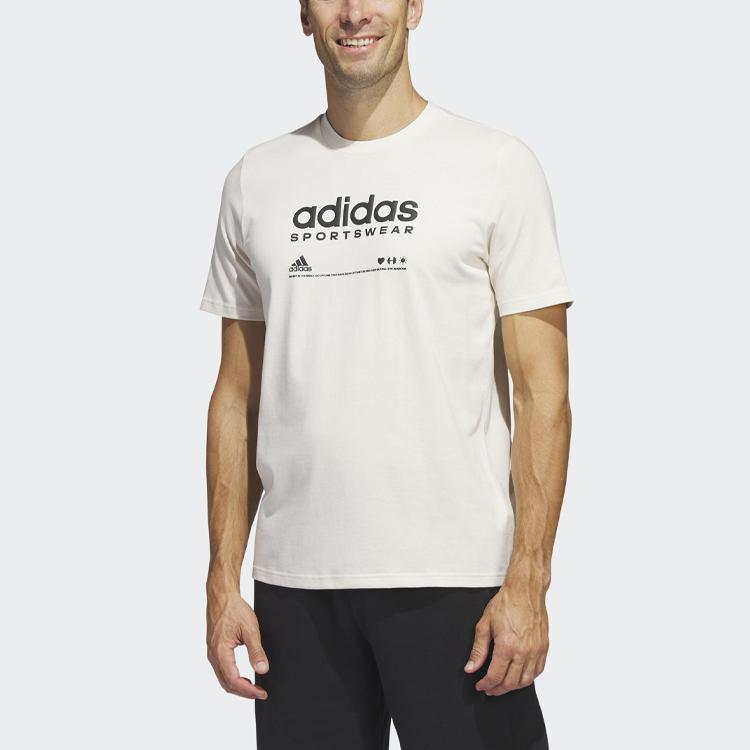 Adidas Lounge Letter Logo Print Round Neck Short Sleeve T-Shirt Men Tops White HR3002