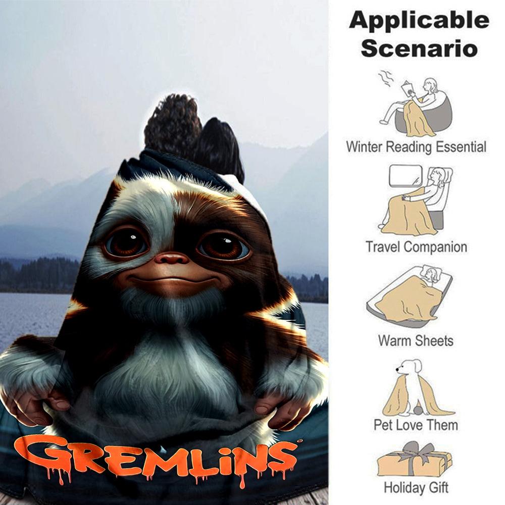 1ks Gremlins Gizmo Přehozová deka Měkký flanel, Útulný polyester pro všechna roční období Perfektní pro domov, kancelář