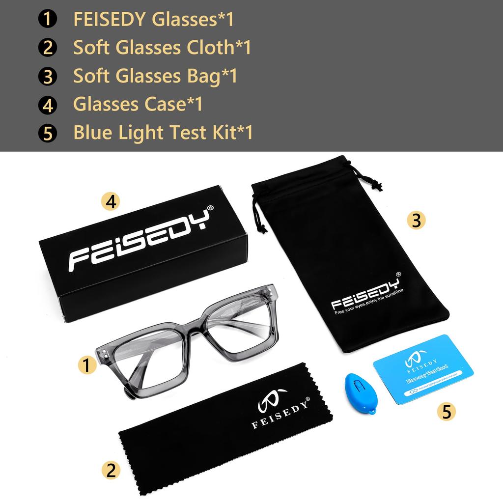 Blue Light Blocking Glasses for Square B0101 [FEISEDY] Computers, Non-Prescription, Shape, Stylish, Men's & Women's,