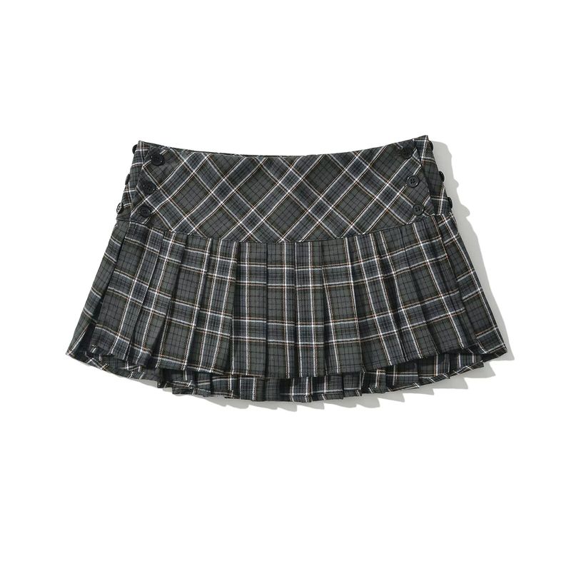 Kaslead New Arrival Women's Clothing Fashion Style Fashion All-Match Casual Gingham Adjustable Pleated Skirt