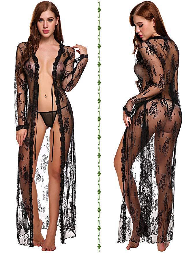European and American Style Lace Mesh Transparent Nightdress