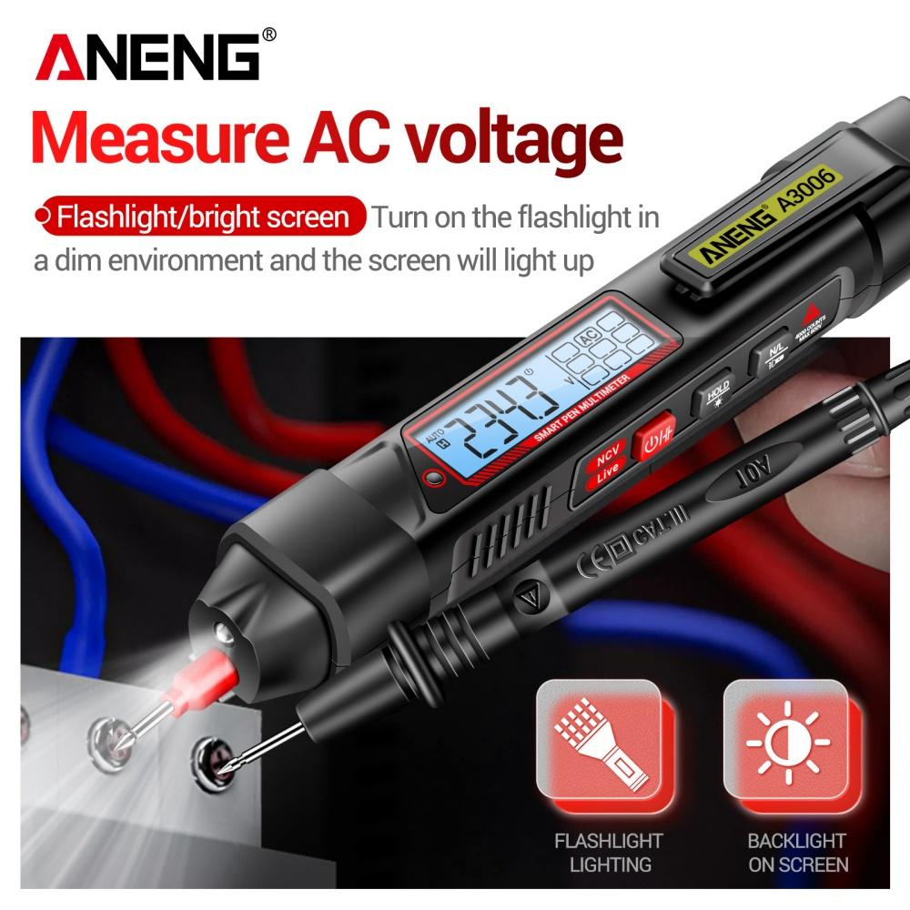 New ANENG A3006 Pen Multimeter Mini Digital 4000 Counts Professional AC/DC Voltage Ohm Diode Capacitance Resistance NCV Test Tool with Digital Display