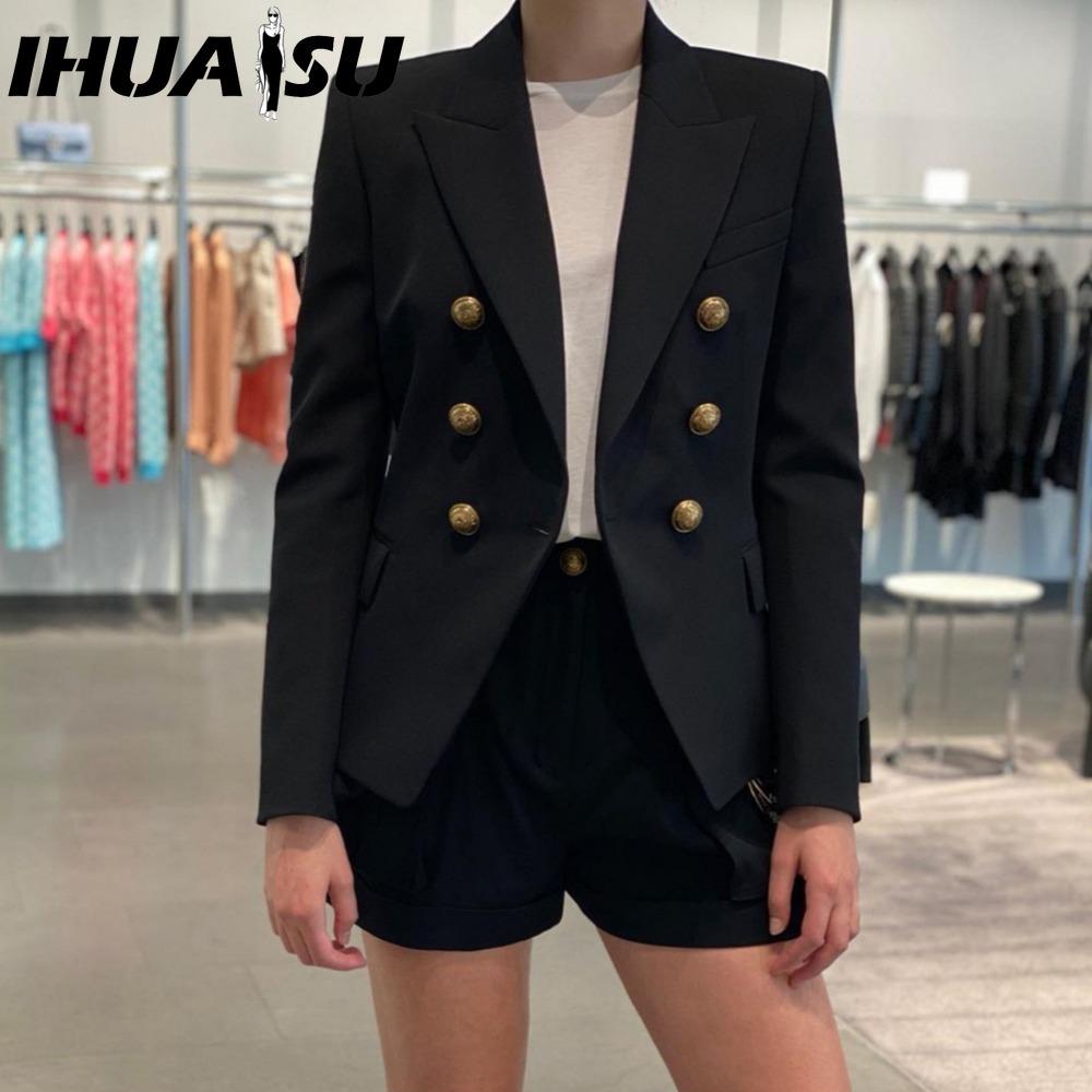 IHUASU Women's Vintage Casual Lattice Print Autumn Winter Long Sleeve POLO Neck Jackets & Coats