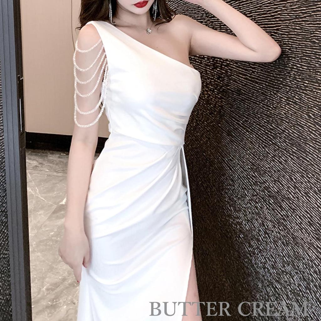 Butter Cream Long Cabaret Sexy Mermaid Size M Women's Dress, Dress, One-Shoulder, Slit, Style, Hostess, Club, Party, Gorgeous, White, Spring, Summer,
