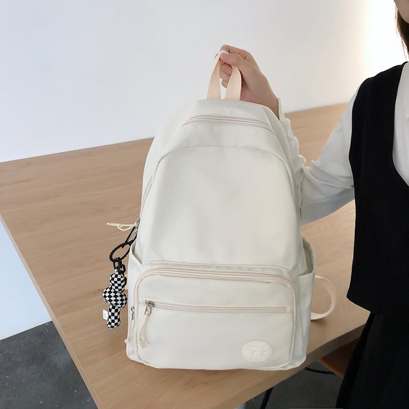 Simple and Versatile Ins Campus Style Backpack Female, Solid Color Large-capacity High School Student Schoolbag Casual Computer Backpack