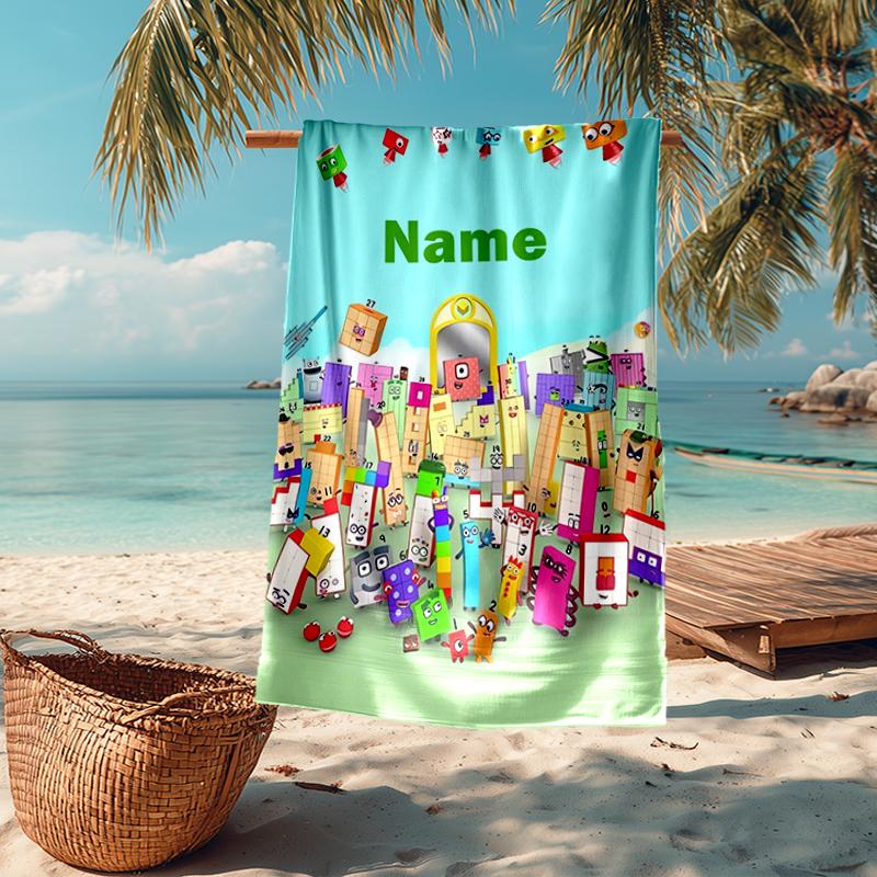 Custom Name Ultra-Soft Beach Towel with Numberblocks Theme,Ideal for Pool - Camping, Diving - Perfect Travel Essential, Vibrant Beach Towel.