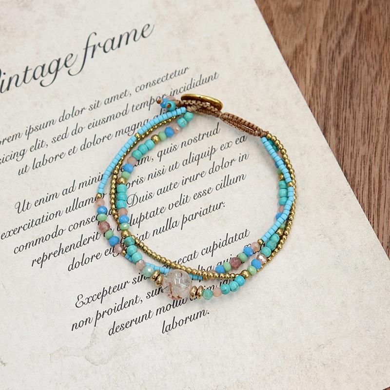 Niche design hand-woven natural stone crystal bracelet wind bohemian color bracelet bracelet bracelet rope accessories