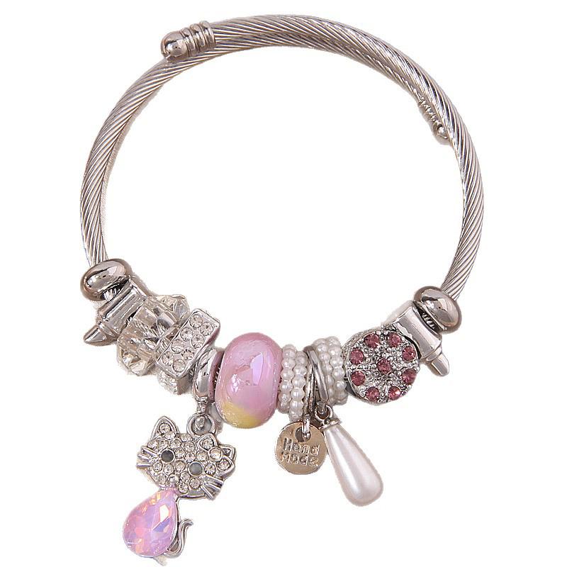 Stylish Diamond Cat Pendant and Multi-Element Bracelet Set