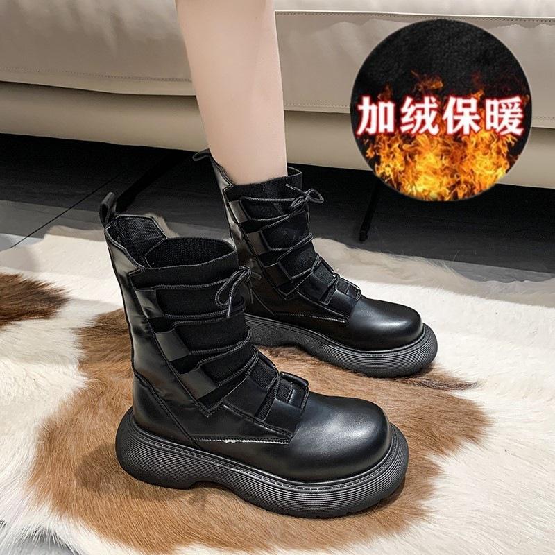 French British Martin boots 2025 new thick-soled autumn single boots elastic fly-woven socks boots thin short boots