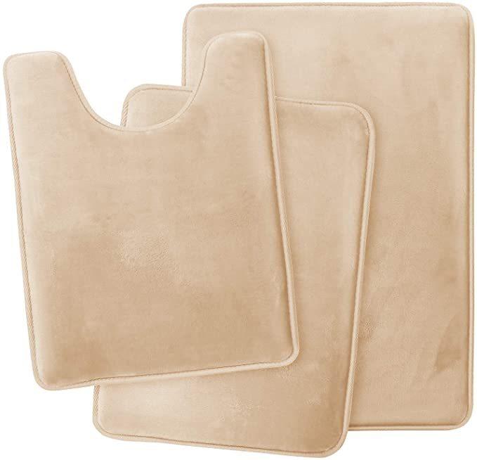 

3Pcs Set Bathroom Memory Foam Bath Mat Set, Antiskid Absorbent Quick Drying Bath Mat, Bathroom Carpet and Contour Carpet Set