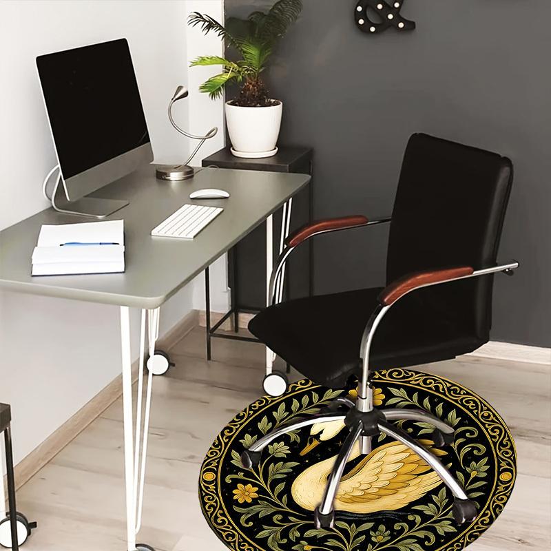 

1pc Office Carpet Chair Mats Golden Swan with Floral Border Perfect for Decorating Office Chairs, Living Rooms, Or Bedrooms.YDT095 80cm by 80cm
