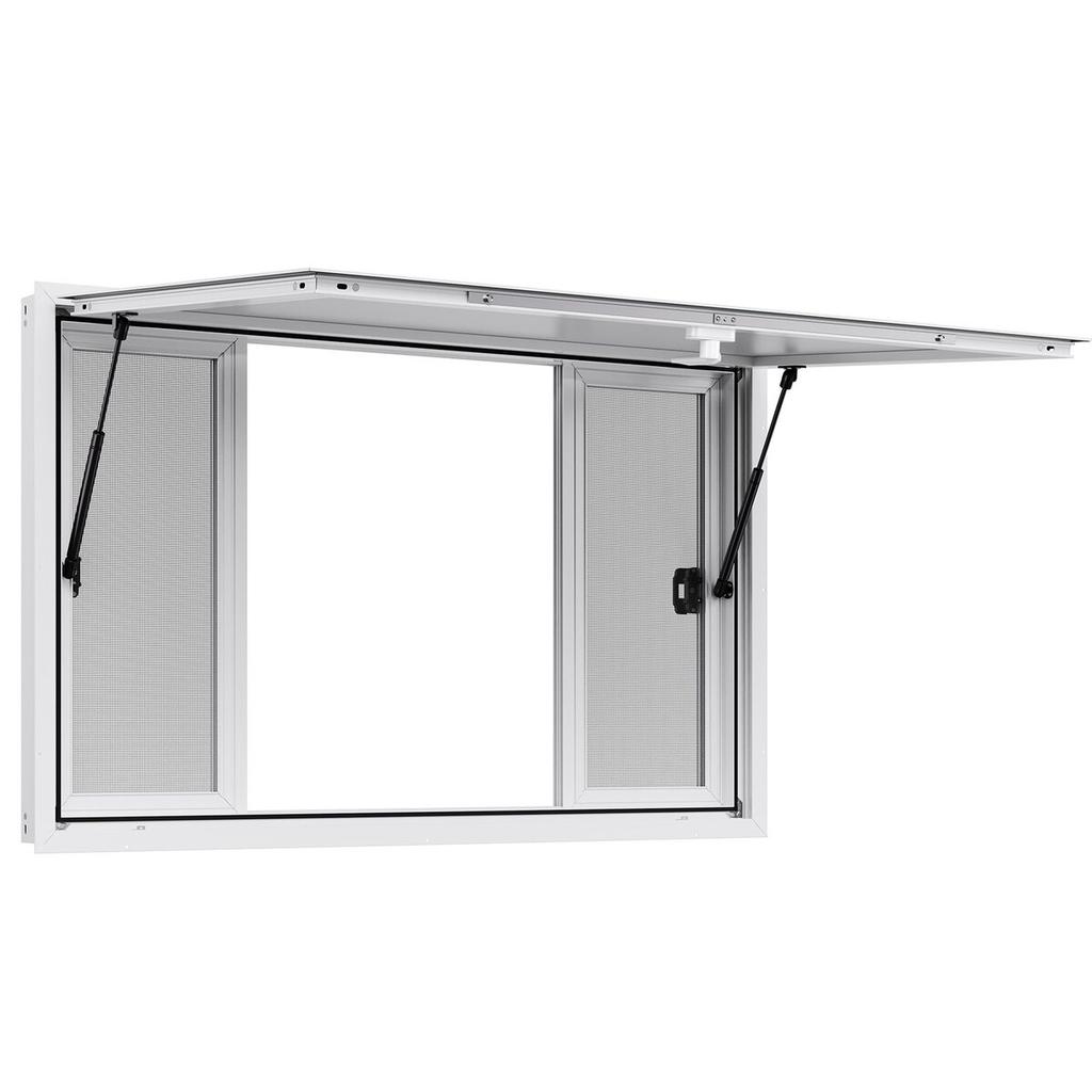 Verkaufsfenster 135x84 cm, Servicefenster aus Aluminiumlegierung für Food Truck, bis zu 85 Grad aufstellbares Bedienfenster mit 4 Schiebefenstern, Markisentür,