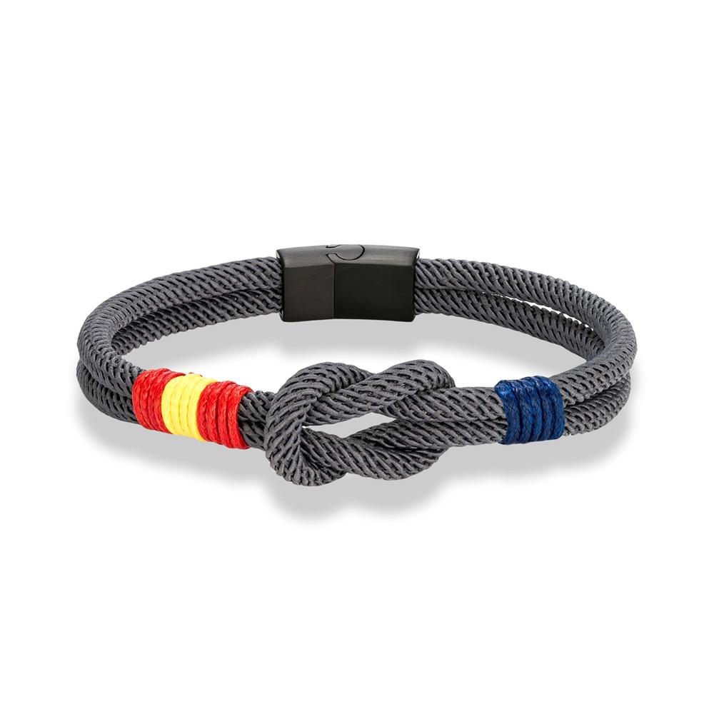 

Fashion Men Women Spain Flag Double Strand Nautical Rope Bracelet Brushed Black Stainless Steel Magnet Buckle Accessories 23cm темно-сірий