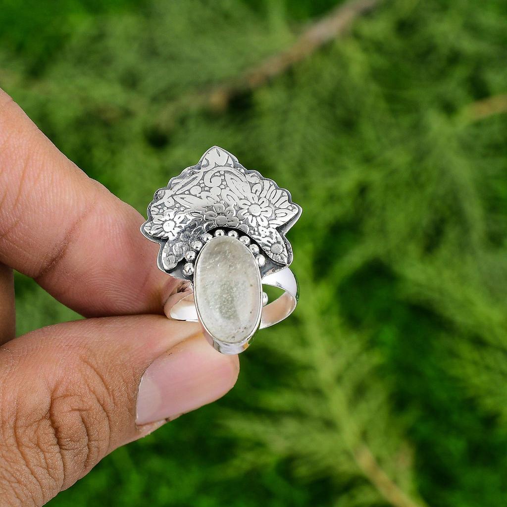 Natural Moonstone Engagement Handmade Statement Stackable Ring Sterling Silver