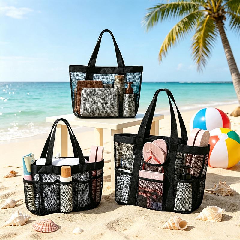 Mesh Beach Bag Storage Bag One Shoulder Hand-held Travel Wash Bag Multifunctional Breathable Hollow Storage Bag