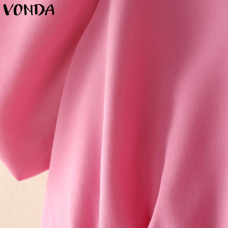 VONDA Women V Neck Short Sleeve Slim Waist Ruffled Casual Blouse