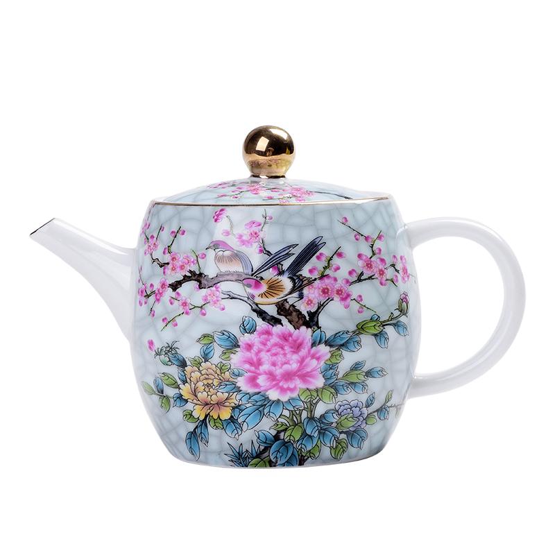 Keramisk tekanna i japansk stil med skata, Kung Fu-teset, handhållen tekanna, linjetekanna, tekanna i blåvitt porslin, hushålls