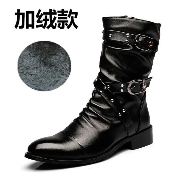 Мужские кожаные ботинки до середины голени высокого качества модные классические осенне-зимние черные в стиле панк-рок повседневные мужские 38 4898₽