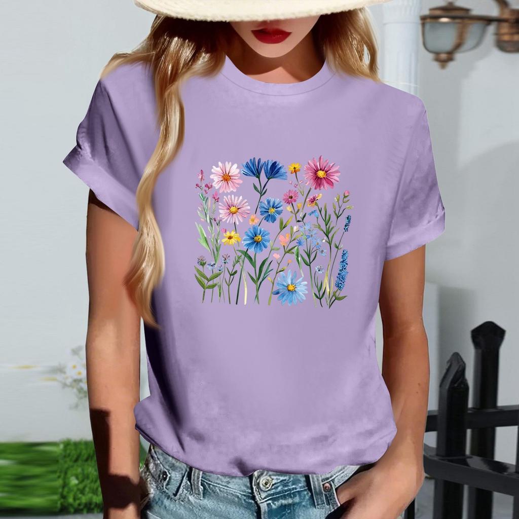 Damernas Mode Rundhalsad Casual Retrotryck Kortärmad T-shirt Topp