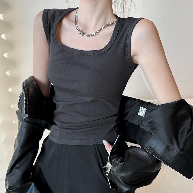 Cotton Vest for Women In Summer Wear Beautiful Back Bra with Chest Pads Integrated Wide Shoulder Strap Suspender Cover Pair Breasts Top
