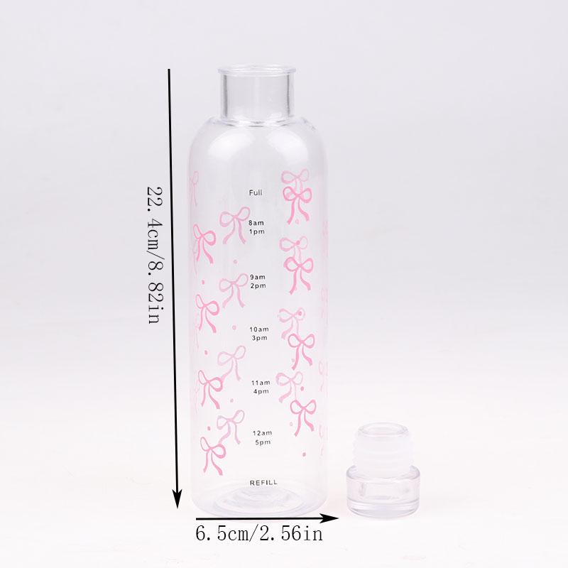 Kawaii Bow Plastic Water Bottle With Time Scale Transparent Water Cup For Outdoor Sports Drinking 500Ml Juice Milk Water Bottle