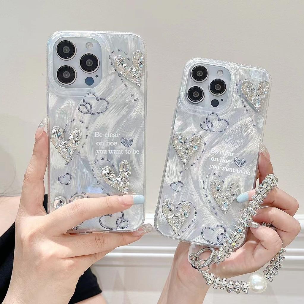 Feather Silver Suitable for Apple 16PROMAX Folded Love Mobile Phone Case IphoneXR/13 Bracelet Hard Protection Case