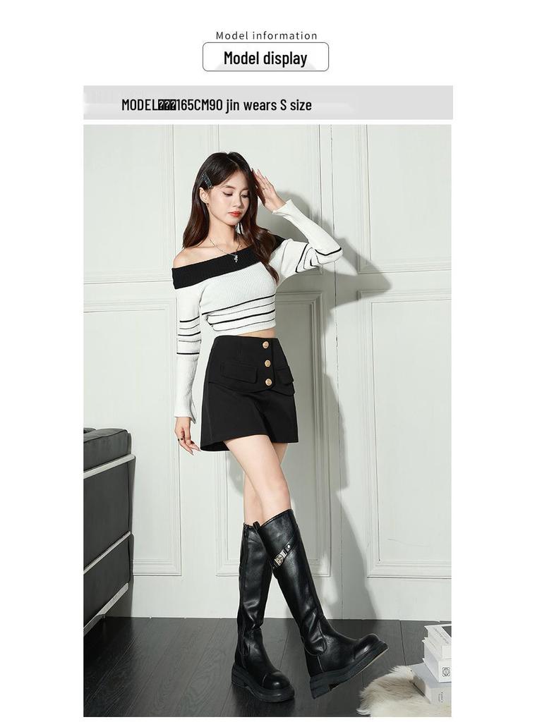 2025 Korean Style: Women's Slimming High Waist A-line Skirt Pants, Bootcut Wide Leg Casual Shorts, for Spring and Autumn