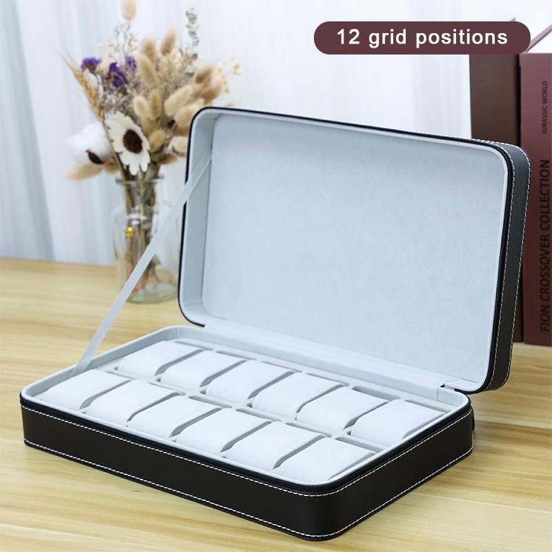 Elegant Black Ostrich Pattern Pu Leather Watch Storage Dustproof Zipper Bag Watch Storage Bag Exquisite Gift Box