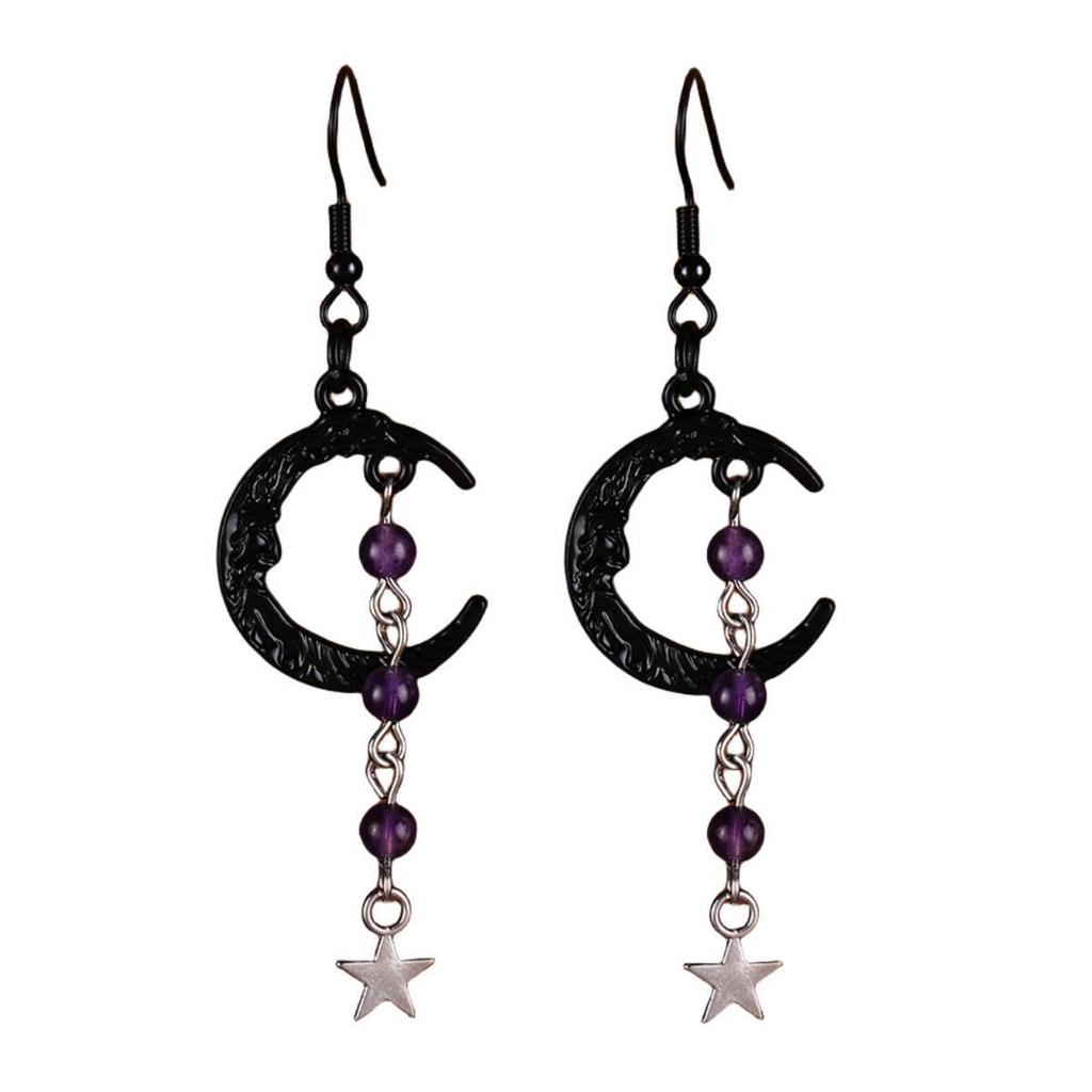 Gothic Vintage Moon Drop Earrings, European Halloween Statement Jewelry