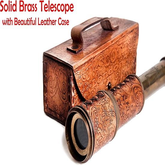 RII 12x teleskop, J. Scott London funksjonell vintage håndlaget sammenleggbar Pirate Spyglass med påtrykt lærveske,