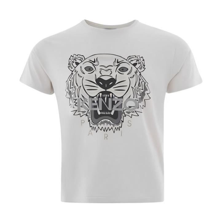 Tee-Shirt Homme KENZO Blanc - Tigre Imprimé - Manches Courtes - Col Rond