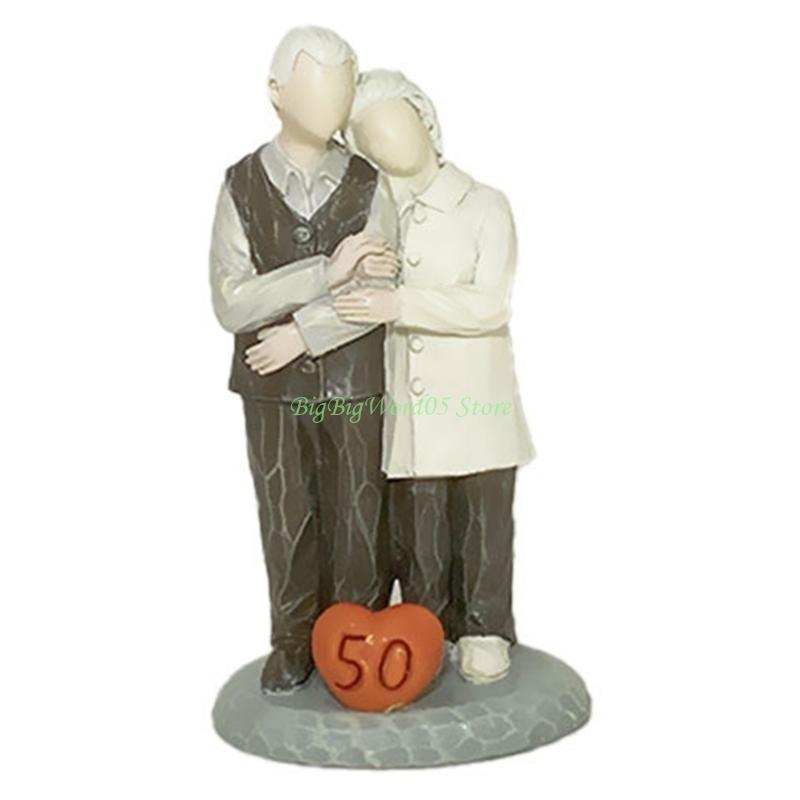 24TE Romantics Loving Elderly Couple Figurine Resins Anniversary Statue Valentines Day Figures Gift for Parent Grandparents