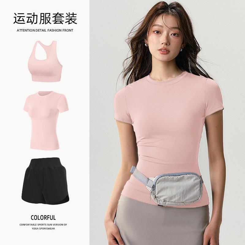 Basic yoga t-shirt women's waist versatile fitness short-sleeved running quick-drying yoga clothes tight top