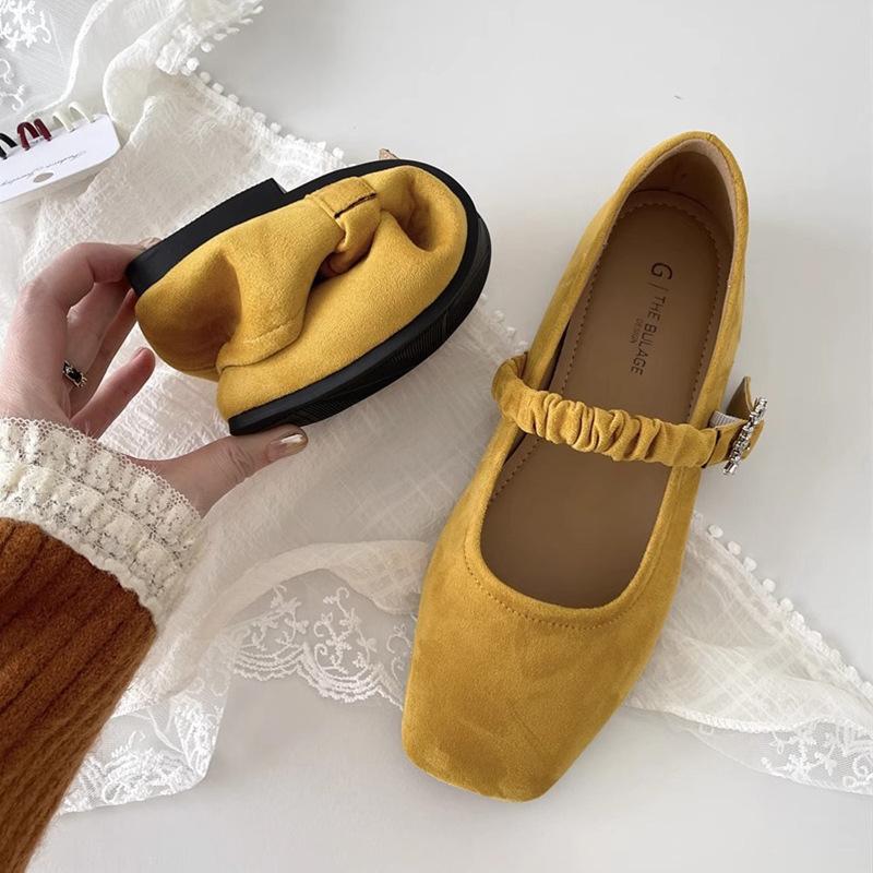 

Нежные волшебные вечерние балетные туфли для девочек 2025 года, весна и осень, французское милое слово с мелким ртом и туфлями Мэри Джейн 35 жёлтый