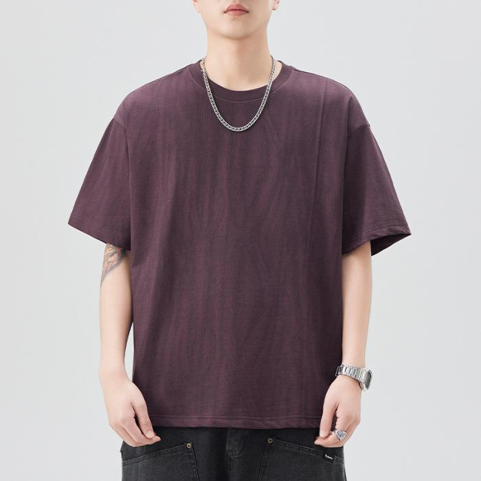 New Summer Short-sleeved T-shirt for Men's Japanese Retro Loose Five-point Sleeve T-shirt Round Collar