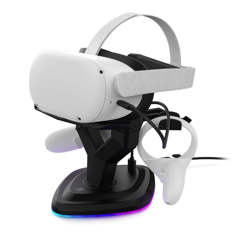 Charging Dock Station for Quest2 / 3 Charger Bracket Base VR Glasses Display Stand Headset Display + Led Lamp